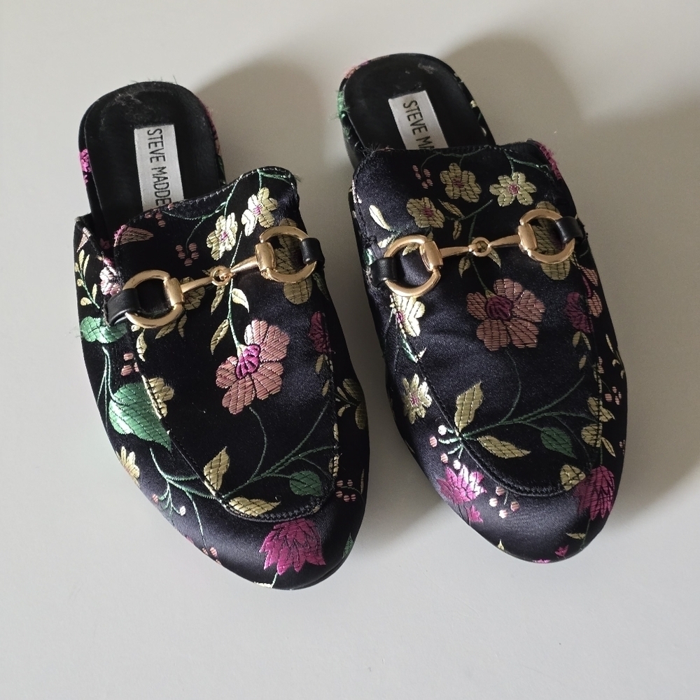Steve Madden floral embroidered with golden buckle mules size 37 - Picture 3 of 6